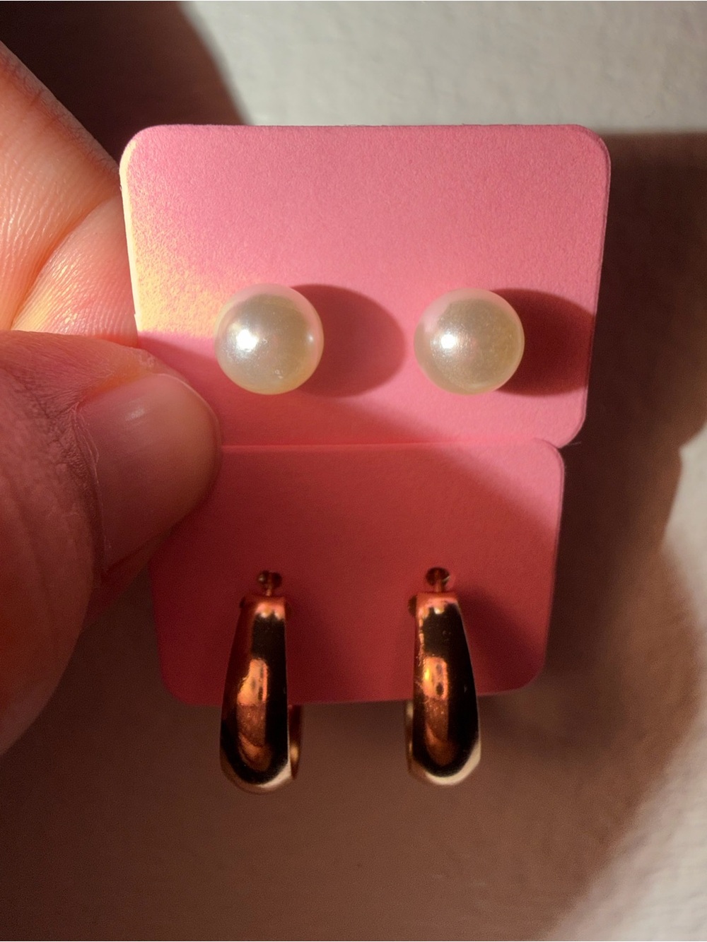 Pearl Stud & Gold Hoop Earring Set - White Pearl and Gold